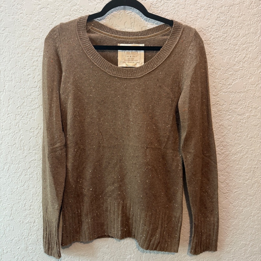 Old Navy Donegal Tweed Lambs Wool Blend Sweater S Brown Cottagecore Academia